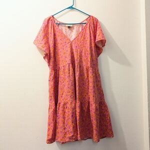 Universal Thread Pink Floral Linen Blend Dress Pockets Women's XXL